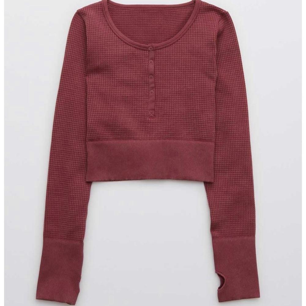 Aerie Burgundy Long Sleeve Crop Top